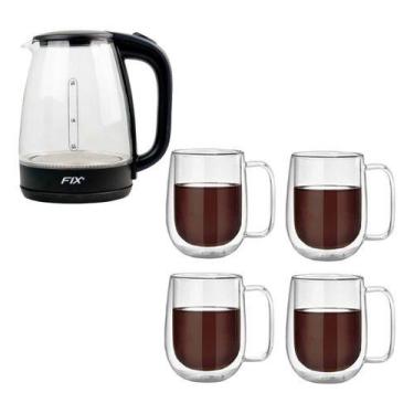 Imagem de Jarra De Vidro Elétrica 1,8 L + 4 Caneca Vidro Duplo 260ml - Kadê