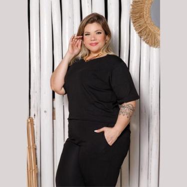 Imagem de Conjunto Feminino Day Calça Reta Blusa Manga Curta Plus Size - Rosana 