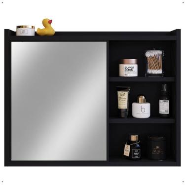 Imagem de Espelheira Luxo Armarinho Banheiro Pequeno Espelho Porta Escova de Dente Prateleira Organizadora