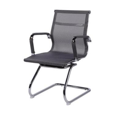 Imagem de Cadeira Boxbit Eames Office Tela Cinza Fixa Cromada Cinza