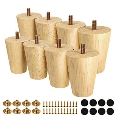 Imagem de FoDau770 Pernas de móveis de madeira de borracha, 7,6 cm, pés de madeira afunilados retos, pernas de sofá de meados do século, conjunto de 8, peças de reposição para pés de móveis UNC de 5/40.6 cm