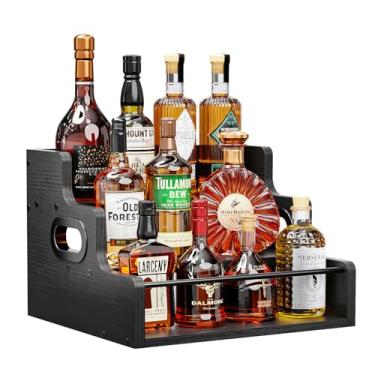 Imagem de KLM Prateleira de exibição de garrafa de licor, organizador de xarope de café, rack de vinho de 3 degraus, minibar, armário de bebidas, suporte de prateleira de bar retrô para bebidas alcoólicas,
