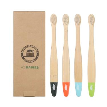 Imagem de Sea Turtle Cerdas à base de plantas, escovas de dentes de bambu ultramacias, escova de dentes natural para bebês (pacote com 4)