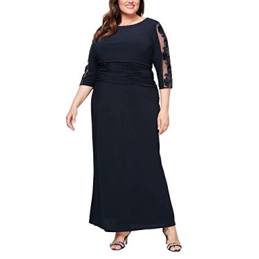 Imagem de S.L. Fashions Vestido feminino longo franzido com cintura bordada (Reg Plus Petite), Navy Illusion Plus, 54