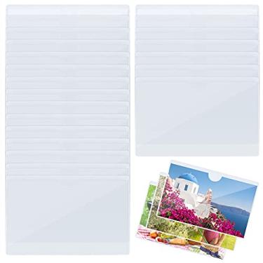 Imagem de Pacote com 60 bolsos autoadesivos para cartões de visita com suporte para cartão aberto na parte superior de plástico transparente para organizar e proteger cartões ou fotos, 9,9 x 6,3 cm