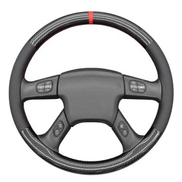 Imagem de MEWANT Capa de volante costurada à mão de couro e fibra de carbono para Chevrolet Silverado 2003-2007 Protetor de volante, acessórios de volante