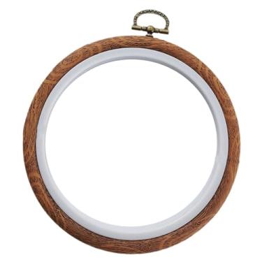 Imagem de UGPLM Moldura de bastidor de bordado Moldura de aro de bordado Projetos de bordado Círculo com anel pendurado Anel de ponto cruz portátil, 14cm