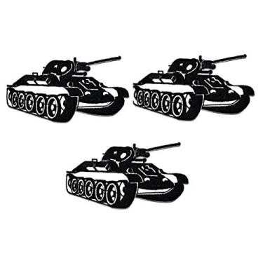 Imagem de Umama Conjunto de 3 adesivos fofos de desenho animado de tanque do exército para roupas, mochilas, camiseta, jeans, saia, coletes, cachecol, chapéu, bolsa, ferro em apliques bordados