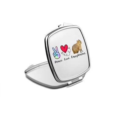 Imagem de SpreadPassion Espelho compacto capivaras, presente de capivaras, espelho fotográfico Peace Love Capybaras, espelho de maquiagem de viagem, espelho pequeno de mão, espelho de bolso portátil, ideia de