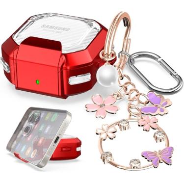 Imagem de MHYALUDO Capa transparente com trava segura para Galaxy Buds FE (2023)/Galaxy Buds2 Pro (2022)/Galaxy Buds Pro (2021)/Galaxy Buds 2 (2021)/Galaxy Buds Live (2020) Fibra de carbono vermelha