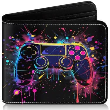 Imagem de Carteira infantil para meninos de 8 a 10 anos, 9 a 12, 11 a 15 anos, com bloqueio de RFID, para jogos, janela engraçada com bolso para moedas, presente de aniversário e Natal, Cabo de linha aquarela