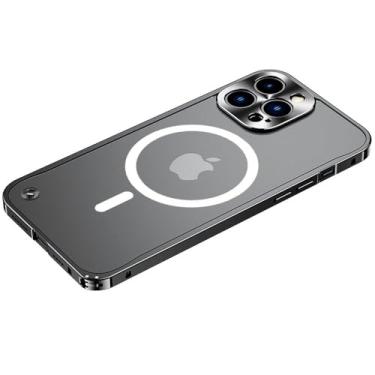 Imagem de Capa de telefone de alumínio de luxo para iPone 12 13 14 15 Pro Max, capa de acrílico fosco à prova de choque para iPhone 14 15 Plus, preta, para iPhone 13 Mini