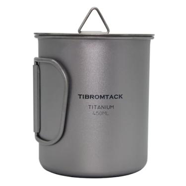 Imagem de TIBROMTACK Copo de titânio com tampa 450 ml Caneca de café leve para mochila, caminhada, piquenique, fogo, cozinha