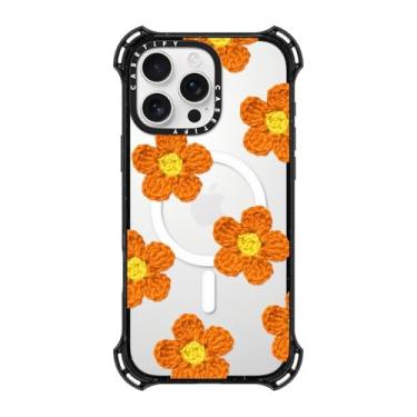 Imagem de CASETiFY Capa Bounce para iPhone 16 Pro Max [à prova de choque/6,5 m. Proteção contra quedas de grau militar 6X/compatível com Magsafe] - Flores de crochê - laranja - preto transparente