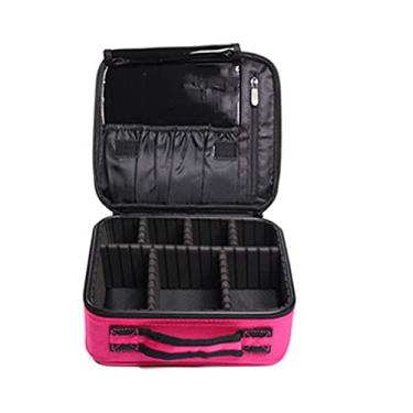 Imagem de Estojo de maquiagem de 4 bandejas, bolsa de maquiagem, organizador de cosméticos de grande capacidade, bolsa de armazenamento profissional para artistas com alça de ombro para cosméticos, bijuterias de maquiagem, Portable Pink