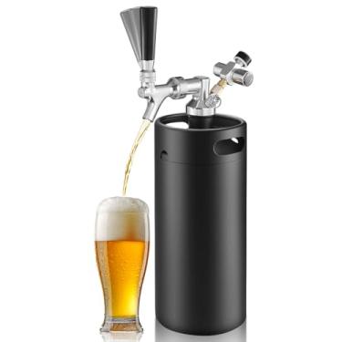 Imagem de Sistema Dispensador de Torneira de Cerveja Mini Keg Growler de 3,6 L, Dispensador de Cerveja de Aço Inoxidável Pressurizado 3,6L, Dispensador de Cerveja Mini Kegerator para Casa