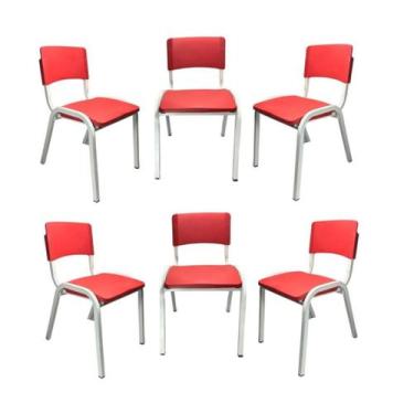 Imagem de Kit 6 Cadeiras Iso Infantil Vermelho Brinquedoteca Escola Creche Igrej
