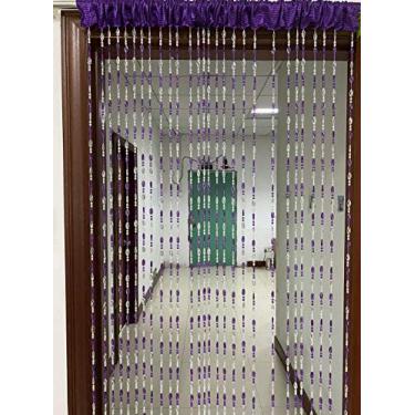 Imagem de ZiDeTang Cortina de porta com contas acrílicas para decoração de casa com borlas (roxo, 100 cm por 195 cm)