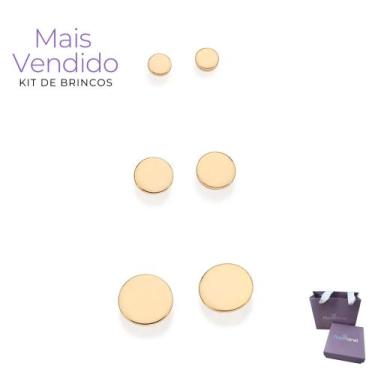 Imagem de Kit Brincos Rommanel Primeiro Segundo Terceiro Furo Argolas Redondas E