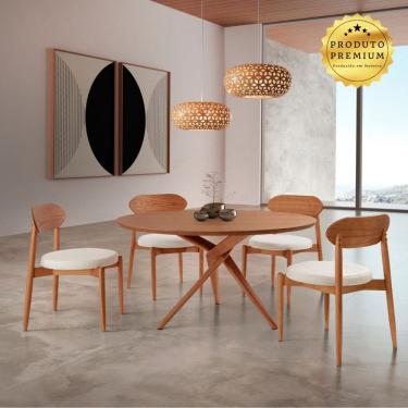 Imagem de Conjunto Sala de Jantar Ballare 135cm Redonda com 4 Cadeiras em Madeira Moderna