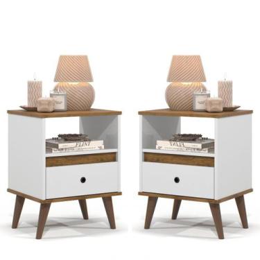 Imagem de Kit 2 Mesas de Cabeceira Quarto Mesinha Apoio Lateral Cama Box Casal E