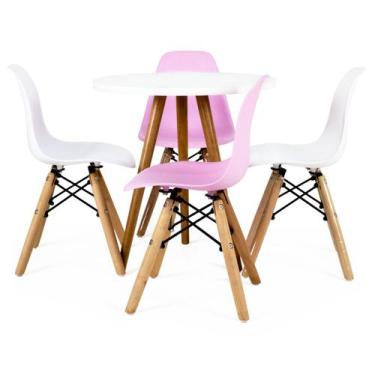 Imagem de Kit Mesa Infantil Branca 50cm Redonda e 4 Cadeira Eiffel Infantil - E-