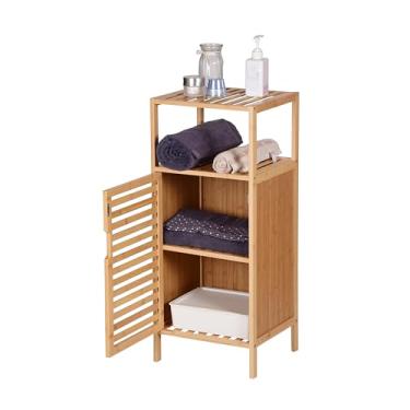 Imagem de HEIMON Armário Gabinete de Bambu Independente 87cm de Altura para Banheiro ou Lavanderia com Porta Única e Prateleira, Bidê ou Cômoda Alta Multifuncional