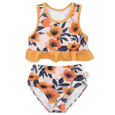 Imagem de ALVABABY Roupa de banho infantil para meninas, tanquíni sem mangas, fralda reutilizável com blusa combinando, Amarelo + flor de pera, 6 Meses