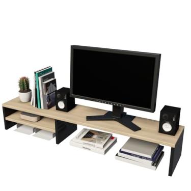 Imagem de Suporte Para Monitor Elevado Mesa Home Office Setup Gamer Organizador MDP 100cm (Mel Pé Preto)