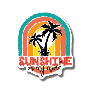 Imagem de Ímã Sunshine On My Mind - Ímã de água salgada para férias na praia - Ímã de superfície de metal de geladeira para carro caminhão para-choque - 12 cm no lado mais longo - Feito nos EUA - AAMT0087
