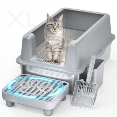 Imagem de Caixa de Areia para Gatos PereHome XL - Fechada, em Aço Inoxidável, co