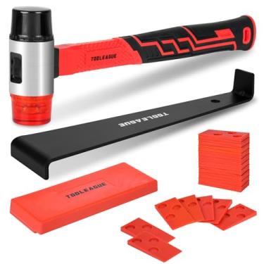 Imagem de TOOLEAGUE Kit De Instalação De Piso Laminado De Madeira Com 43 Peças Com Martelo Macio De Dupla Face De 10-3/4 Polegadas, 40 Espaçadores, Barra De Tração Resistente E Bloco De Batida