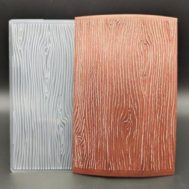 Imagem de Pasta de relevo de plástico tamanho A6 padrão de grão de madeira artesanato de papel impressões texturizadas de plástico para fazer cartões scrapbooking