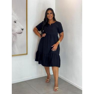 Imagem de Vestido Plus Size em Viscolinho com Caimento Solto - Vilma Valentti, P