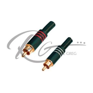 Imagem de Kit 2 conector plug rca metal vemelho e branco wave par