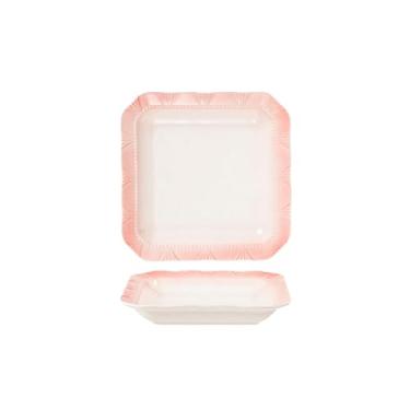 Imagem de Conjunto de tigela e prato de cerâmica simples e personalizado, tigela de arroz de cerâmica rosa para uso doméstico, tigela de sopa de macarrão, utensílios de mesa - prato profundo quadrado de renda