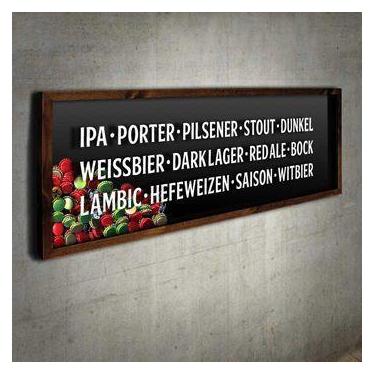 Imagem de Quadro Porta Tampinhas Tipos de Cerveja - Quadro Novo, Marrom, 90 x 35