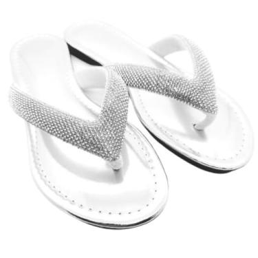 Imagem de Sandália Rasteirinha Feminina Chinelo de Dedo Strass Confortável Prata Forma Pequena) (Prata, BR, Adulto, Numérico, M, 39)