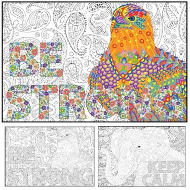 Imagem de Conjunto de 2 grandes pôsteres para colorir – Pôster motivacional para colorir de parede de elefante e águia para crianças e adultos – Páginas gigantes para colorir – Animais grandes para colorir – Folha de colorir jumbo para chão de mesa