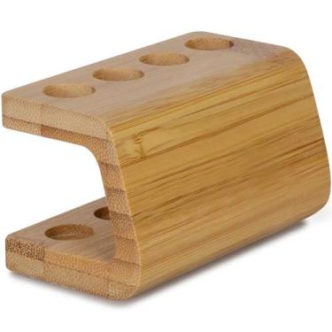 Imagem de 1 peça de suporte de cabeça de escova de dentes de bambu, 4 compartimentos, suporte de cabeça de escova de dentes elétrica, organizador de armazenamento de escova de dentes, acessórios de banheiro