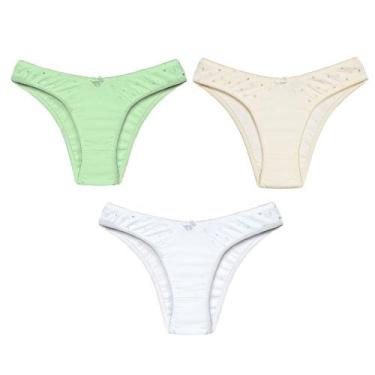 Imagem de 3 Calcinhas Tanga Luminate 0248 Algodão Branco Marfim Verde, GG, Sorti