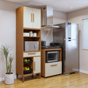 Imagem de Conjunto 2 Peças Paneleiro com Fruteira e Balcão 5 Bocas João Pessoa Marrom/Off White