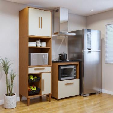 Imagem de Conjunto 2 Peças Paneleiro com Fruteira e Balcão 4 Bocas João Pessoa Marrom/Off White