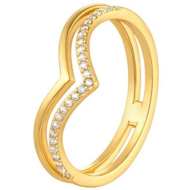 Imagem de BENEIGE Anéis de ouro para mulheres, não manchados, banhados a ouro 14 quilates para mulheres, anel empilhável clássico para joias femininas, Latão, Sem pedra preciosa