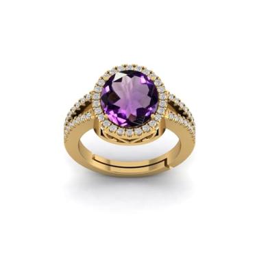 Imagem de LMDPRAJAPATIS Anel feminino banhado a ouro de ametista roxa com certificação de laboratório natural de 7,50 quilates, Banhado a ouro amarelo, Ametista