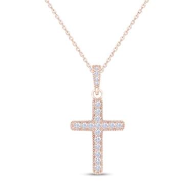 Imagem de Colar de cruz de moissanite banhado a ouro 18 K | Colar com pingente de crucifixo religioso Jesus Cristão Moissanite de 0,36 quilates para homens e mulheres | Corrente ajustável de 40,6 cm + 5 cm