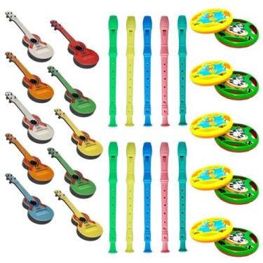 Imagem de Kit 10 Viola Infantil 10 Pandeirola 10 Flauta Brinquedo Instrumentos M