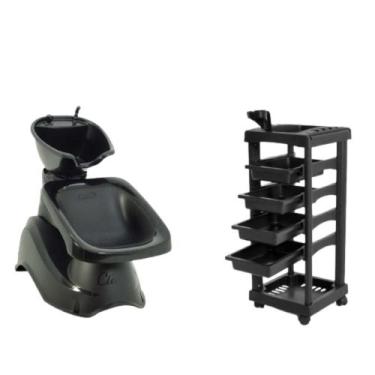 Imagem de kit salão preto lavatorio ágata + carrinho cabeleireiro - SANTA CLARA