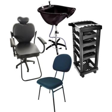 Imagem de Kit Lavatório + Cadeira Cabelereiro + Carrinho +Cadeira Fixa - HENVIFE