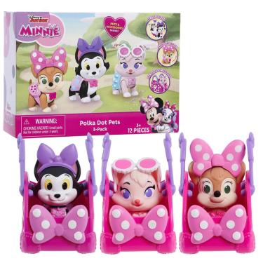 Imagem de Bonecos de brinquedo Disney Junior Minnie Mouse Polka Dot Pets, pacote com 3